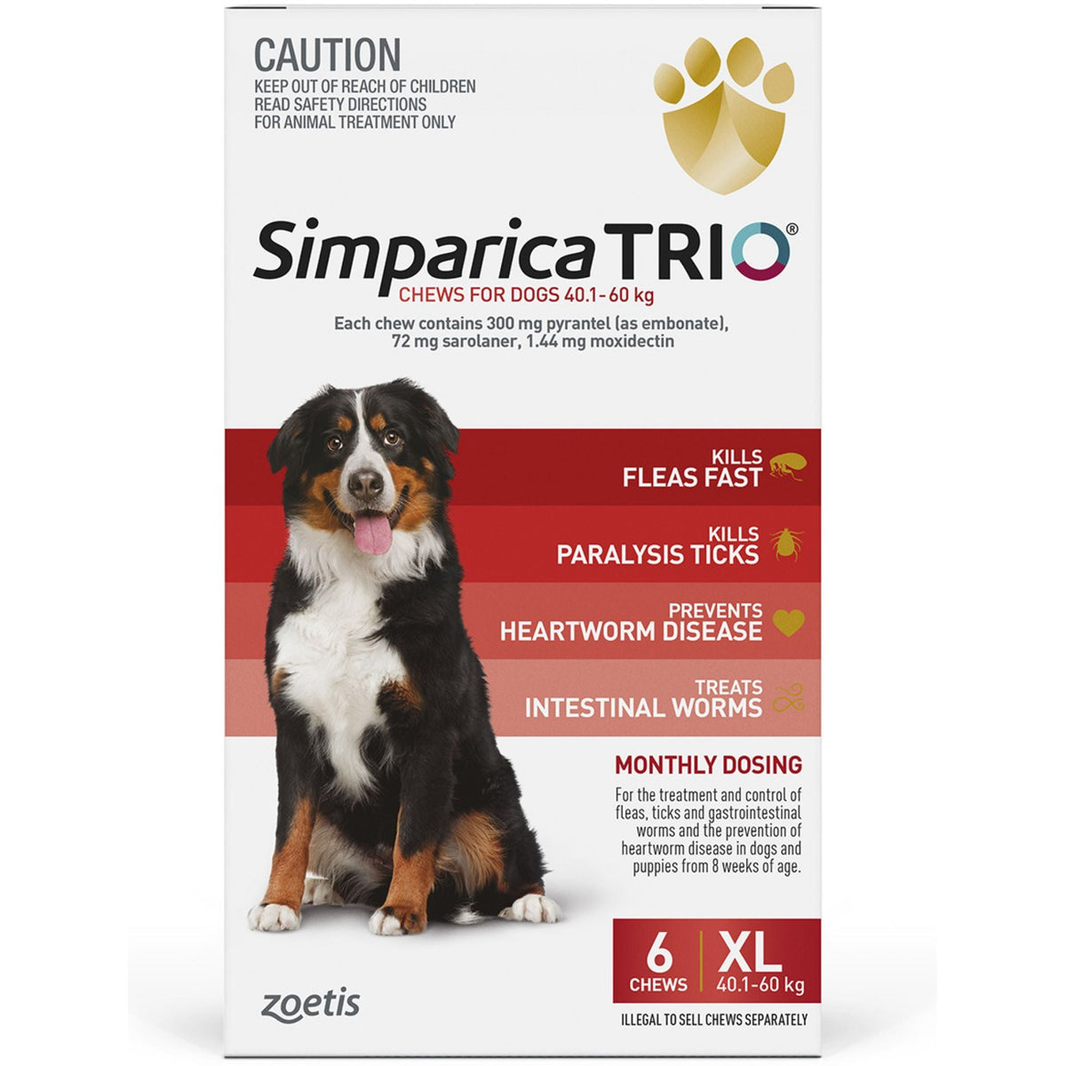 Simparica TRIO Red XLarge Dogs 40.1–60kg 6 Chews
