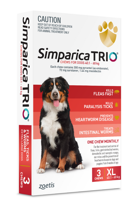 Simparica TRIO Red XLarge Dogs 40.1–60kg 3 Chews