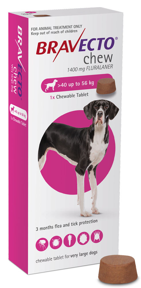 Bravecto Chew for Extra Large Dogs 40-56kg Pink - 1 Chew