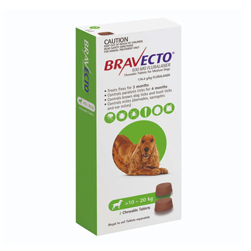 Bravecto Chew for Medium Dogs 10-20kg Green - 2 Chews