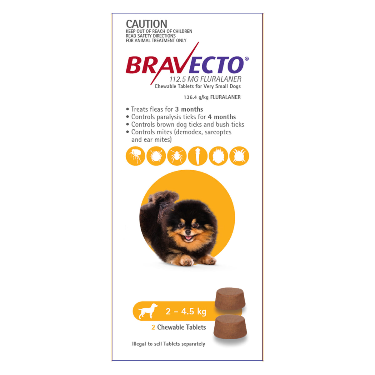 Bravecto Chew for Toy Dogs 2-4.5kg Yellow - 2 Chews