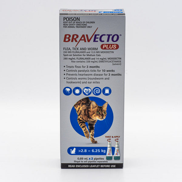 Bravecto Plus for medium cats 2.8-6.25kg blue