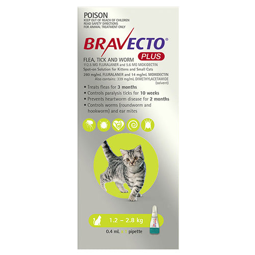 Bravecto Plus for small cats 1.2-2.8kg green