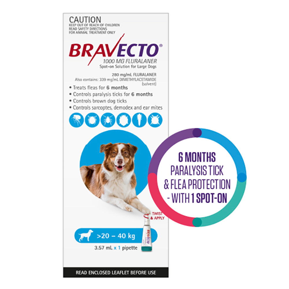 Bravecto Spot-On for Large Dogs 20-40kg Aqua - 1 Pack