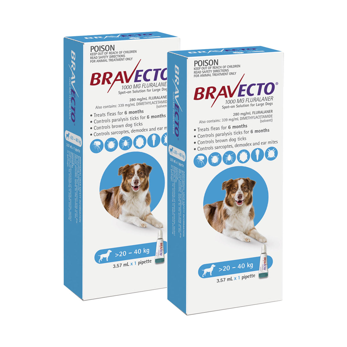 Bravecto Spot-On for Large Dogs 20-40kg Aqua - 2 Pack
