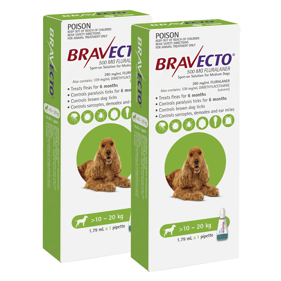 Bravecto Spot-On for Medium Dogs 10-20kg Green - 2 Pack