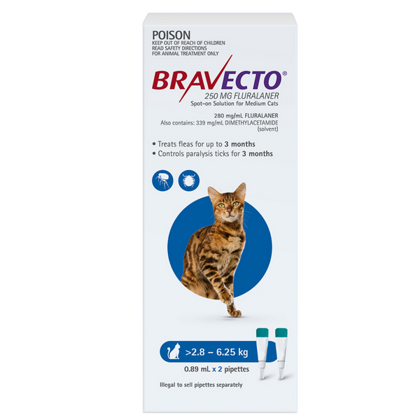Bravecto Spot-On for medium cats 2.8-6.25kg blue