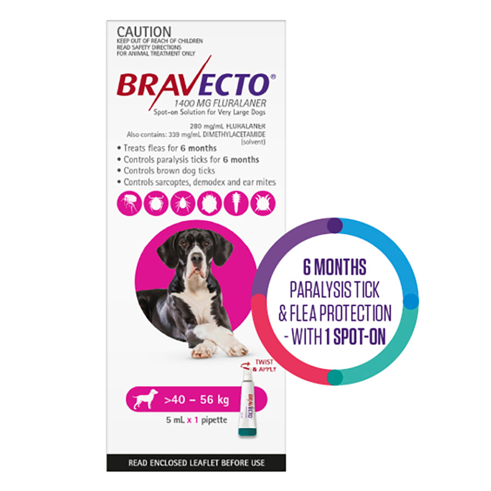 Bravecto Spot-On for X-Large Dogs 40-56kg Pink - 1 Pack