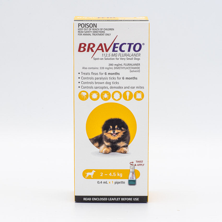 Bravecto Spot-On for X-Small Dogs 2-4.5kg Yellow - 1 Pack