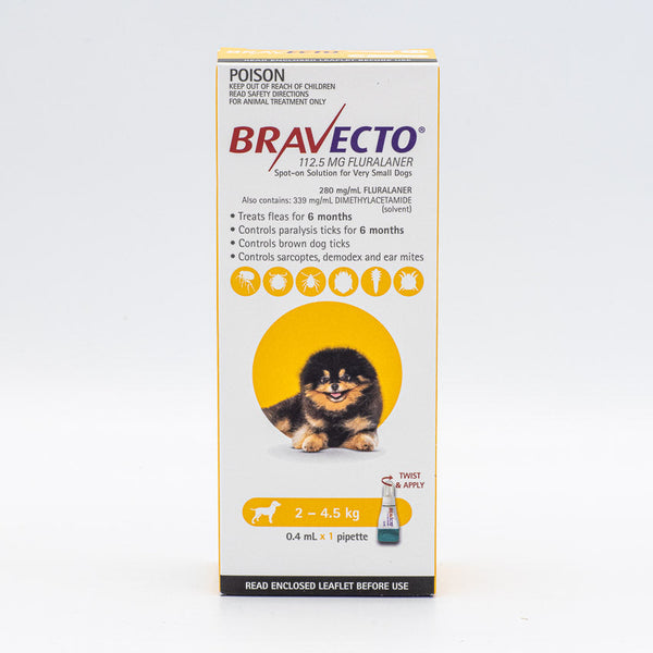 Bravecto Spot-On for X-Small Dogs 2-4.5kg Yellow - 1 Pack