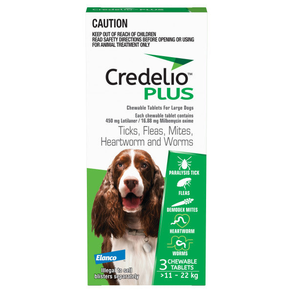 Credelio Plus for Large Dogs 11–22kg Green – 3 Chews