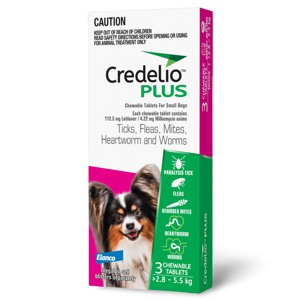 Credelio Plus for Small Dogs 2.8–5.5kg Pink – 3 Chews