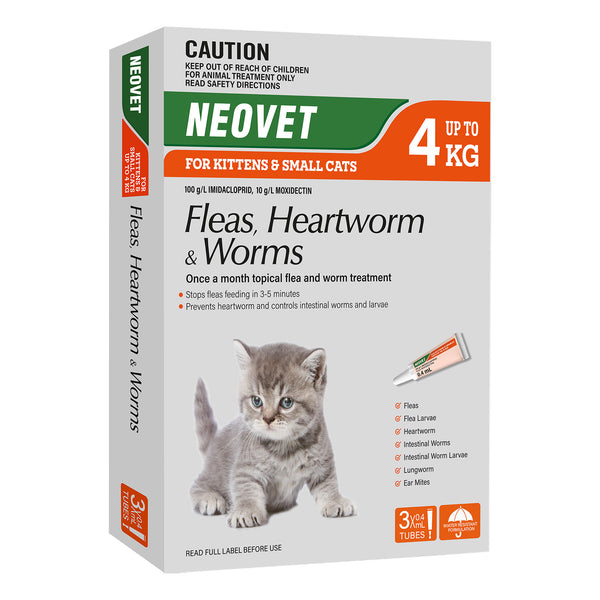 Neovet flea and worming for kittens and small cats up to 4kg orange