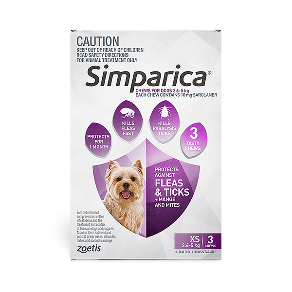 Simparica 10mg for Extra Small Dogs 2.6–5kg Purple