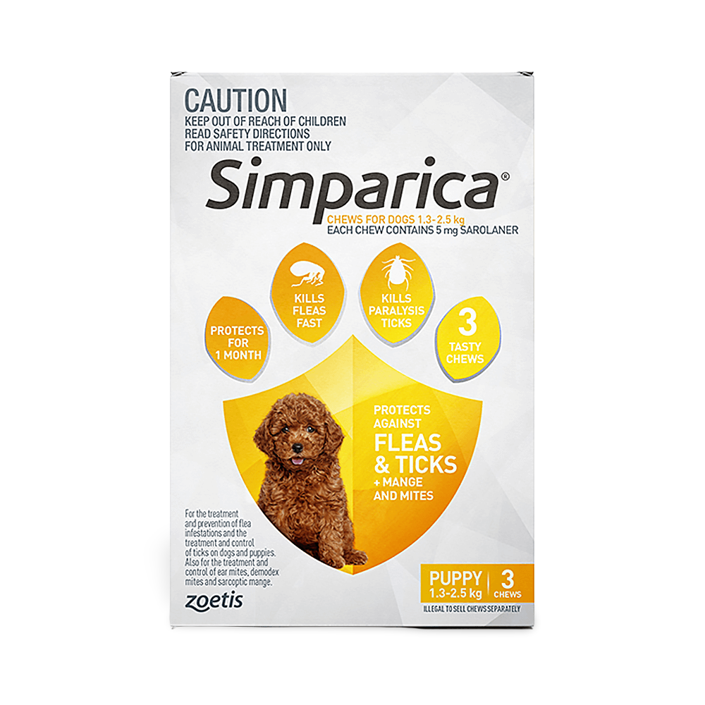 Simparica 5mg for Puppies 1.3–2.5kg Yellow